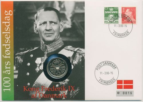 Dänemark 1999 König Frederik IX. Numisbrief 2 Kronen (N95)