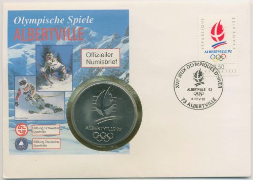 Frankreich 1992 Olympia Winterspiele Albertville Numisbrief mit Medaille (N109)