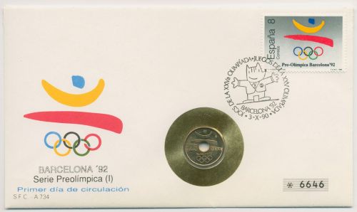 Spanien 1992 Olympische Sommerspiele Barcelona Numisbrief 25 Pesetas (N237)