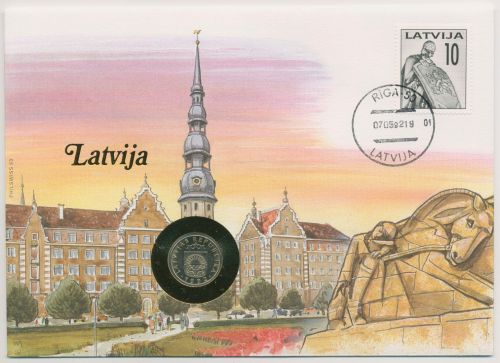 Lettland 1992 Petrikirche Riga Numisbrief 50 Santimu (N264)