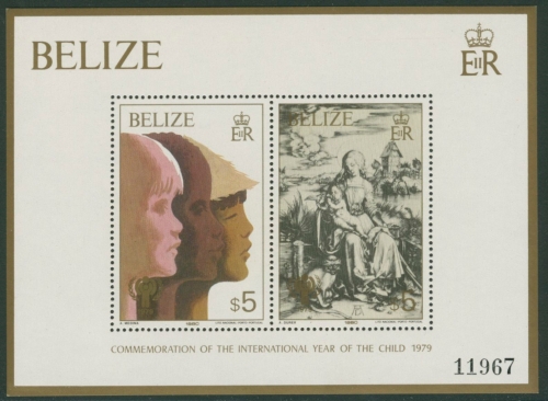 Belize 1980 Jahr des Kindes Dürer Madonna mit Katze Block 16 postfrisch (C22507)