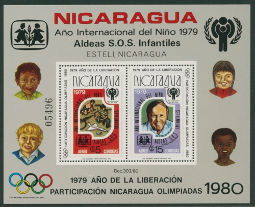 Nicaragua 1980 Jahr des Kindes, Olympia Block 110 A postfrisch (C22431)