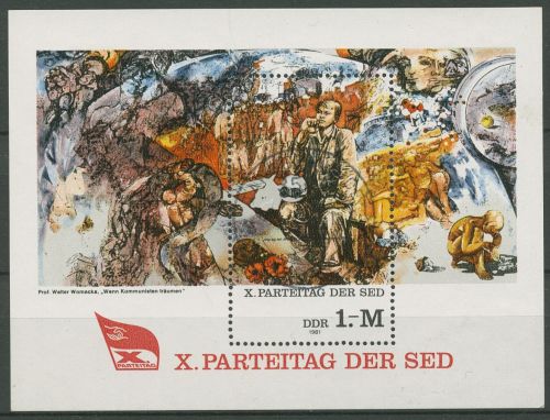 DDR 1981 Parteitag SED Gemälde Block 63 mit TOP-Stempel (C99024)