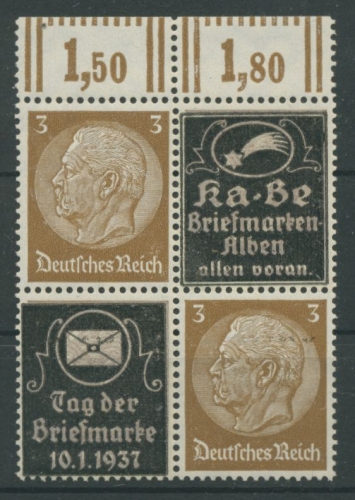 DR 1937 KaBe/Tag der Briefmarke , Zudruck auf Hindenburg postfrisch (R9614)