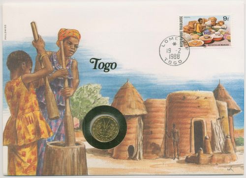 Togo 1988 Ureinwohner Numisbrief mit 5 Francs Westafrikanische Staaten (N363)