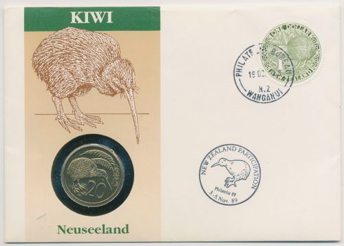 Neuseeland 1989 Tiere Kiwi Numisbrief 20 Cent (N417)