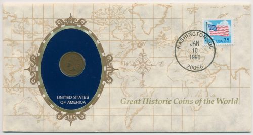 USA 1990 Historische Münzen Numisbrief mit 1 Cent von 1906 (N438)