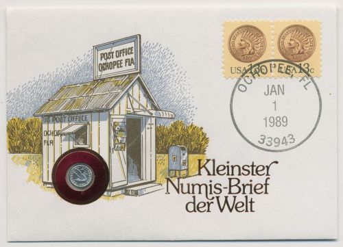 USA 1989 Miniaturmünze Numisbrief mit 5 Escudos Portugal (N439)