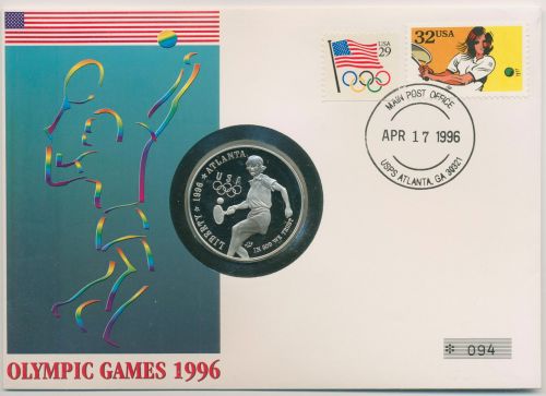 USA 1996 Olympische Sommerspiele Atlanta Numisbrief 1 Dollar Tennis PP (N443)