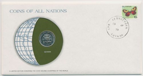 Guyana 1979 Weltkugel Numisbrief 25 Cent (N449)