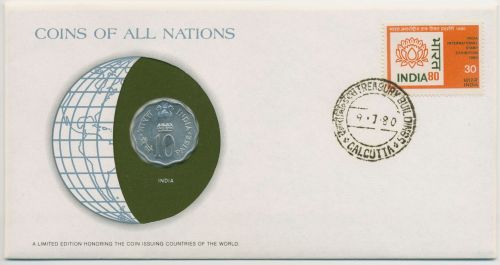 Indien 1980 Weltkugel Numisbrief 10 Paise (N530)