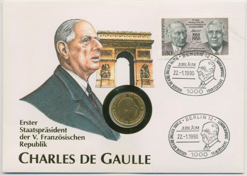 Bund 1988 Charles de Gaulle Numisbrief mit 1 Franc Frankreich (N564)