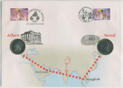 Griechenland 1988 Olympia Südkorea Numisbrief 20 Drachmen 1000 Won (N579)