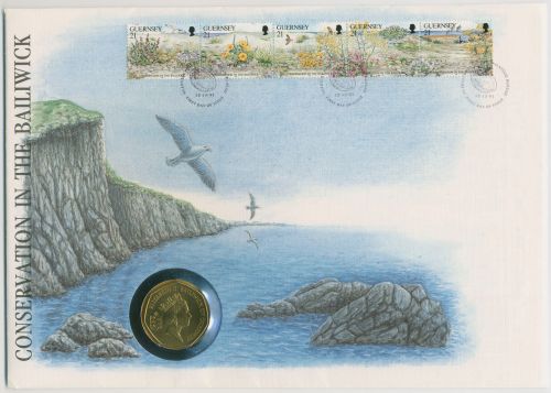 Guernsey 1991 Küstenlandschaft Seevögel Numisbrief 50 Pence (N584)
