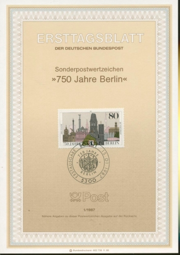 Bund Jahrgang 1987 Ersttagsblätter ETB komplett (XL9687)