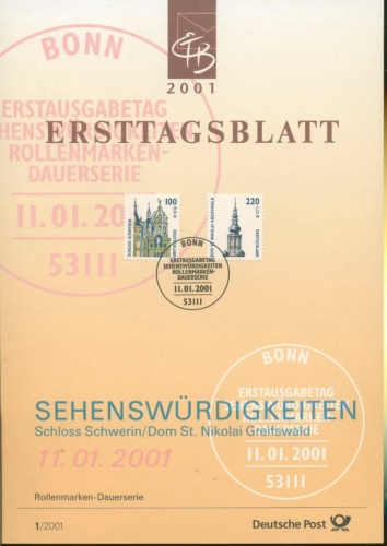 Bund Jahrgang 2001 Ersttagsblätter ETB komplett (XL9701)