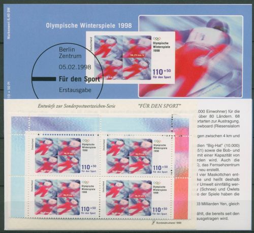 Bund Sporthilfe 1998 Markenheftchen Olympia OMH 7 (1969) postfrisch (C99104)