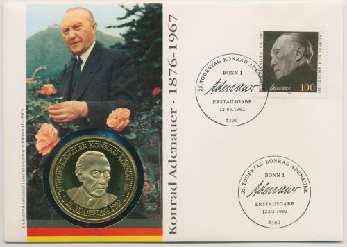 Bund 1992 Konrad Adenauer Numisbrief mit Medaille (N593)