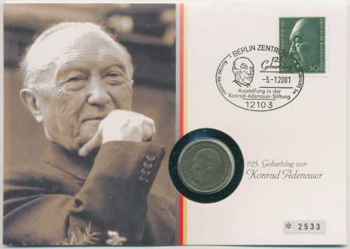 Bund 2001 Konrad Adenauer Numisbrief 2 DM (N597)