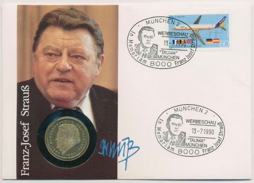 Bund 1990 Franz-Josef Srauß Numisbrief 2 DM (N602)