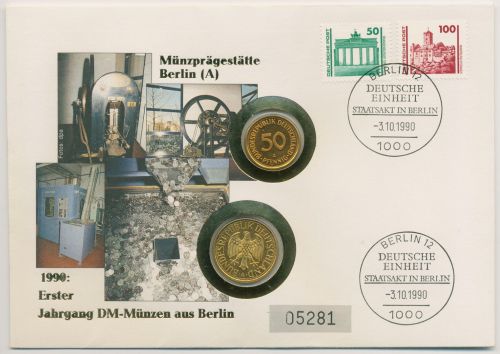Bund 1990 Münzprägestätte Berlin A Numisbrief 50 Pfennige, 1 DM (N614)