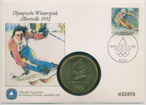 Bund 1992 Sporthilfe Olympia Albertville Numisbrief mit Medaille (N619)