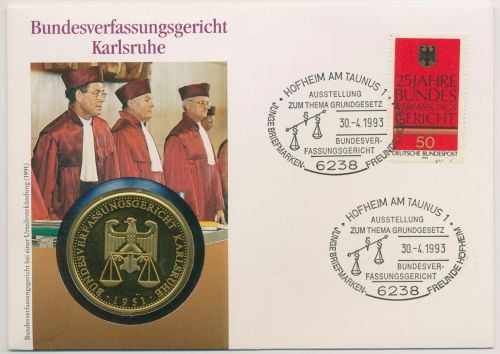 Bund 1993 Bundesverfassungsgericht Karlsruhe Numisbrief mit Medaille (N640)