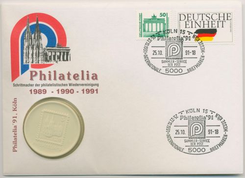 Bund 1991 Philatelia Köln Numisbrief mit Porzellanmedaille (N643)