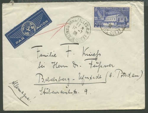 Frankreich 1939 Wasserausstellung Liege 449 auf Lupo-Brief (X9778)