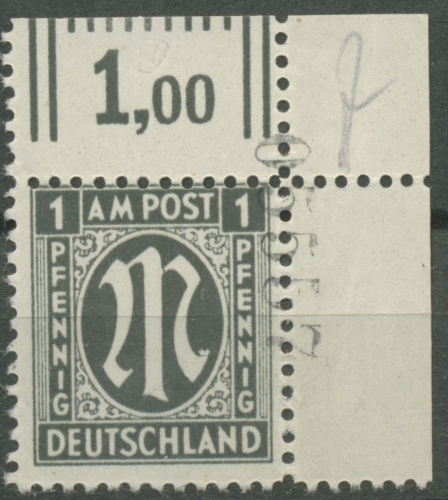 Bizone 1945 AM POST Deutscher Druck, Zähnung D, 16 Dz s5 Ecke 2 postfrisch
