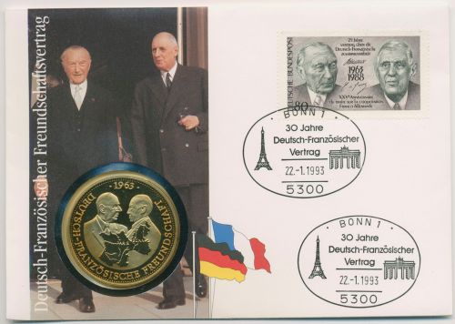 Bund 1988 Deutsch- Franz.Freundschaft Numisbrief mit Medaille (N653)