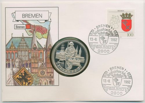 Bund 1992 Bundesland Bremen Numisbrief mit Medaille (N671)