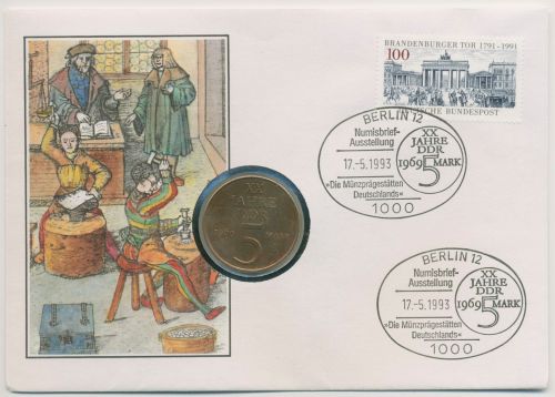 Bund 1993 Münzprägestätten Numisbrief mit 5 Mark DDR (N678)