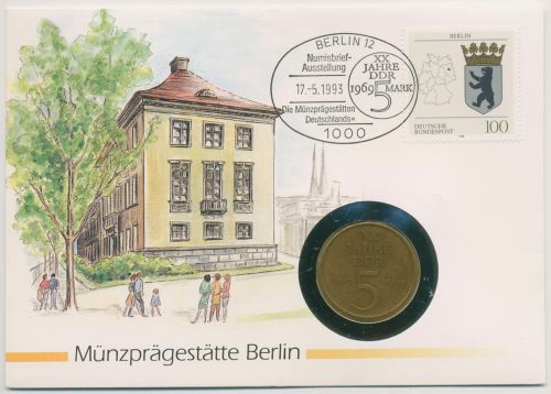 Bund 1993 Münzprägestätte Berlin Numisbrief mit 5 Mark DDR (N680)