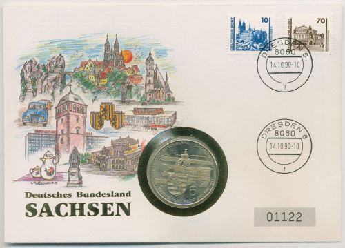 Bund 1990 Bundesland Sachsen Numisbrief mit Medaille (N690)