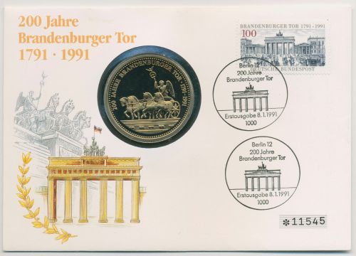 Bund 1991 Brandenburger Tor Berlin Numisbrief mit Medaille (N700)