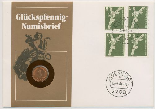 Bund 1986 Glückspfennig Numisbrief 1 Pfennig (N705)