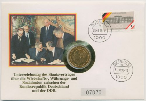 Berlin 1990 Staatsvertrag zwischen BRD und DDR Numisbrief 2 DM vergoldet (N715)