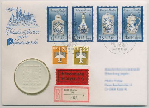 DDR 1989 Meissner Porzellan Numisbrief mit Porzellanmedaille (N721)