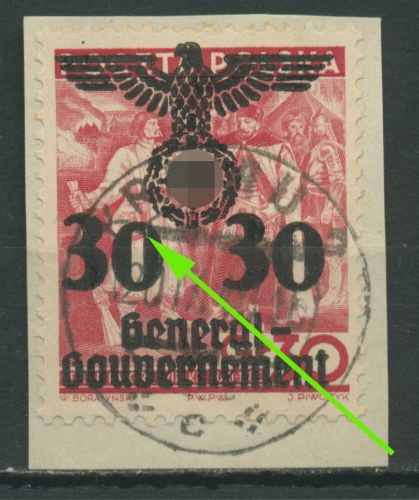 Generalgouvernement 1940 Rep. Polen mit Aufdruck Plattenfehler 23 I gestempelt
