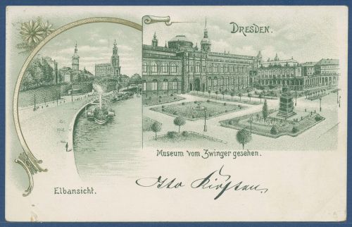 Dresden Museum vom Zwinger gesehen, gelaufen 1899, kl. Einriß (AK4045)