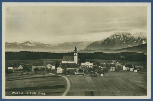 Weildorf mit Untersberg bei Freilassing, Landpost, gelaufen 1938 (AK4042)