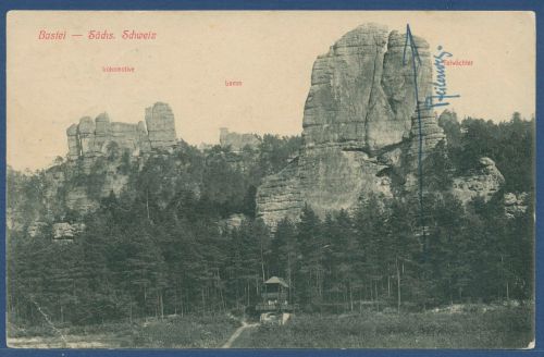 Bastei Felsen Sächsische Schweiz, gelaufen 1910 (AK4052)