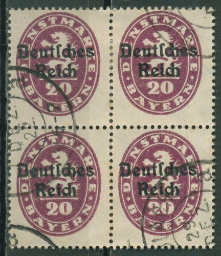 Deutsches Reich Dienstmarke Bayern mit Aufdruck 1920 D 37 4er-Block gestempelt