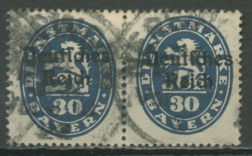 Dt. Reich Dienst Bayern mit Aufdruck 1920 D 38 waagerechtes Paar gestempelt