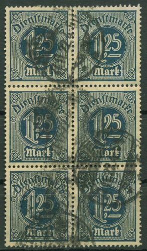 Dt. Reich Dienst 1920 ohne Ablösungsziffer D 31 6er-Block gestempelt
