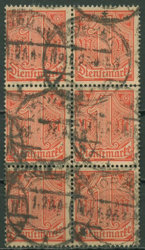 Dt. Reich Dienst 1920 ohne Ablösungsziffer D 30 6er-Block gestempelt