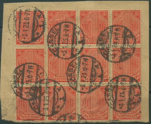 Dt. Reich Dienst 1920 ohne Abl.-ziffer D 30 12er-Bl. gestempelt Mängel (R19720)