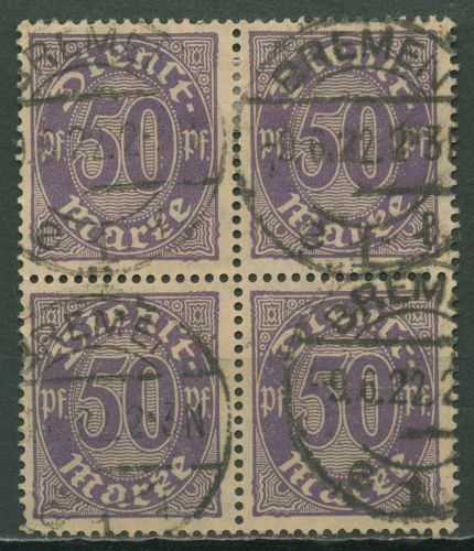 Dt. Reich Dienst 1920 ohne Ablösungsziffer D 29 4er-Block gestempelt