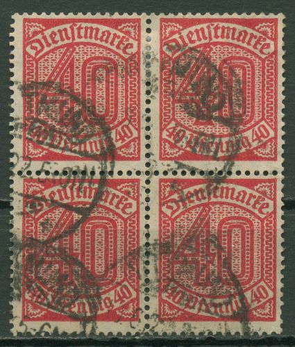 Dt. Reich Dienst 1920 ohne Ablösungsziffer D 28 4er-Block gestempelt